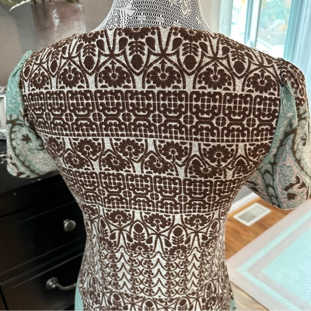 Papillon Boho Paisley Knit Brown Teal Floral Sweater Dress Eclectic Grandpa M - Picture 8 of 16